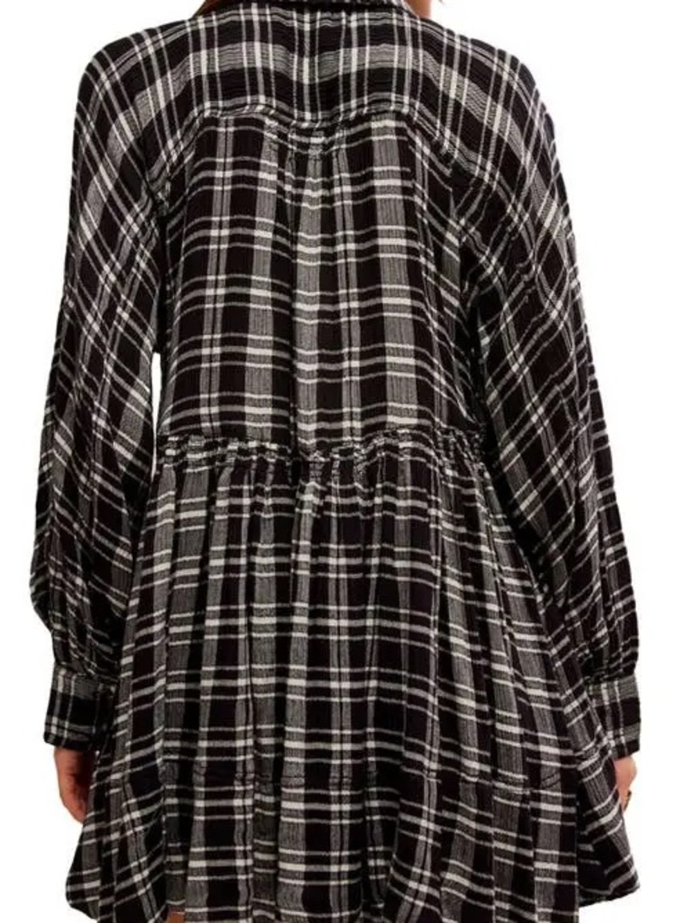 Free People Hoffman Plaid Long Sleeve Mini Button Front Collared Dress NWT LG - Picture 7 of 7